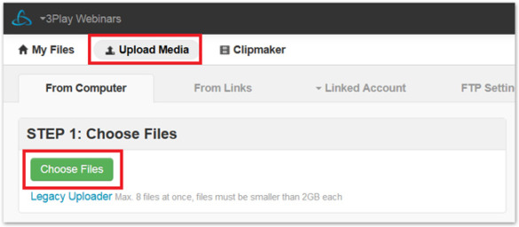 Screenshot with Upload Media and Choose Files selected under From Computer