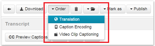 Screenshot showing ordering translation for subtitling