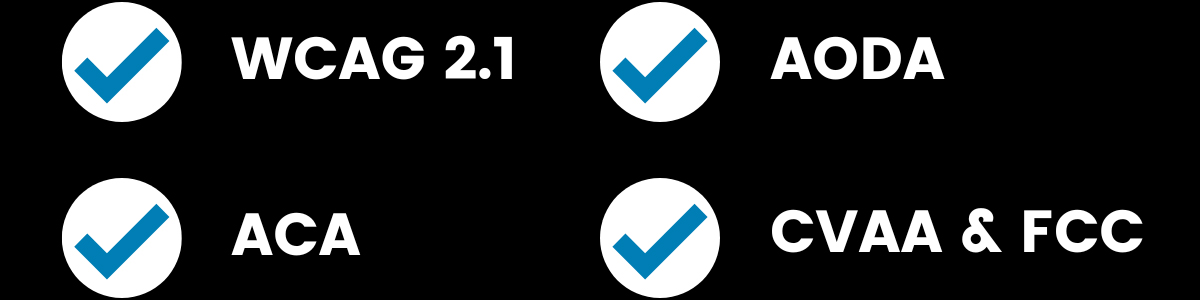 Checklist with WCAG 2.1, ACA, AODA, CVAA, & FCC checked off