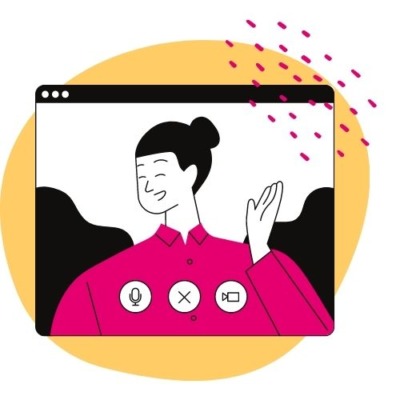 Woman is waving on a video call